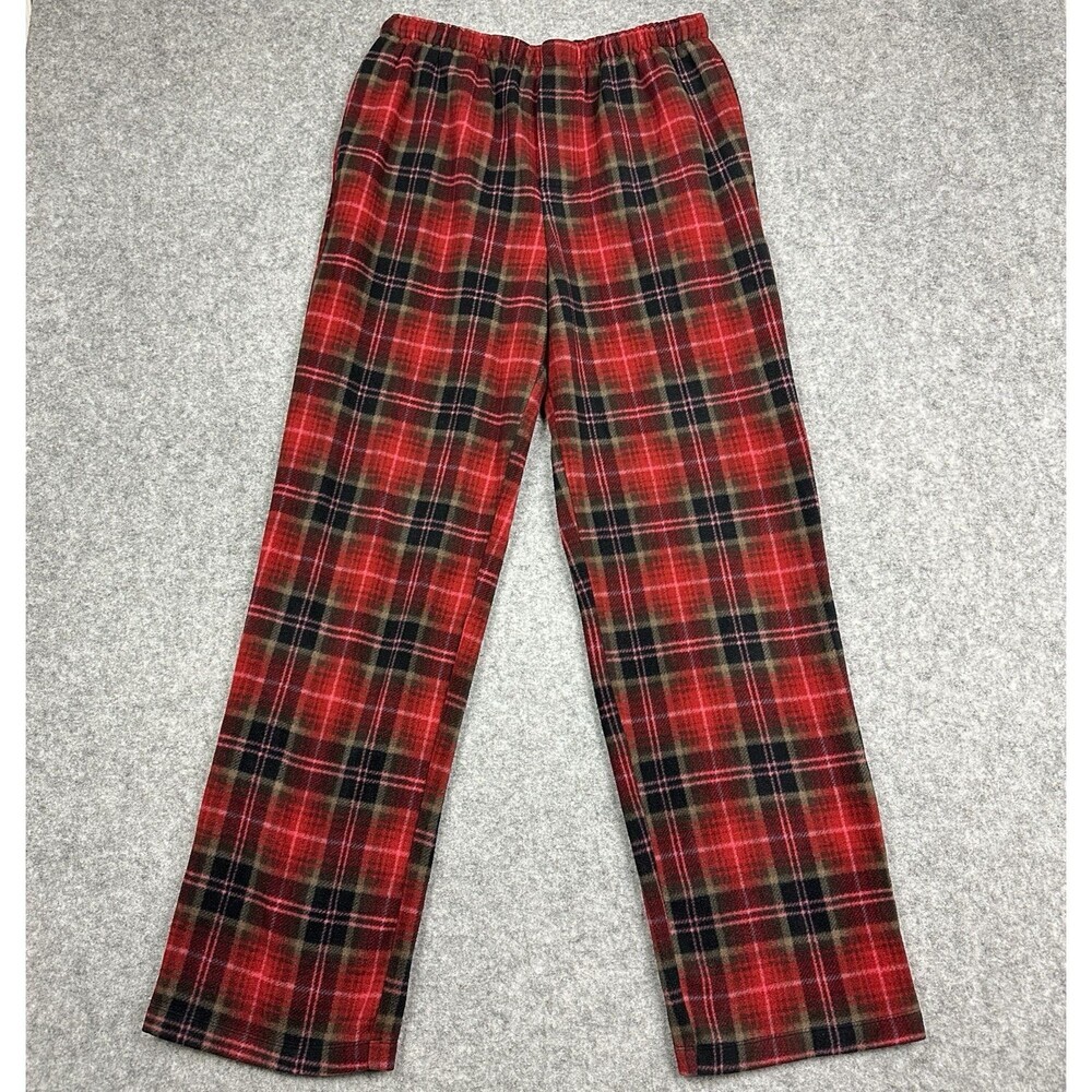 Skims Fleece Plaid Sleep Pants Womens Small Tartan Red Black Green Soft Pockets